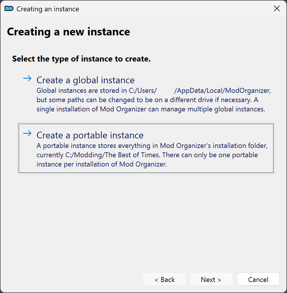 Select Portable Instance option